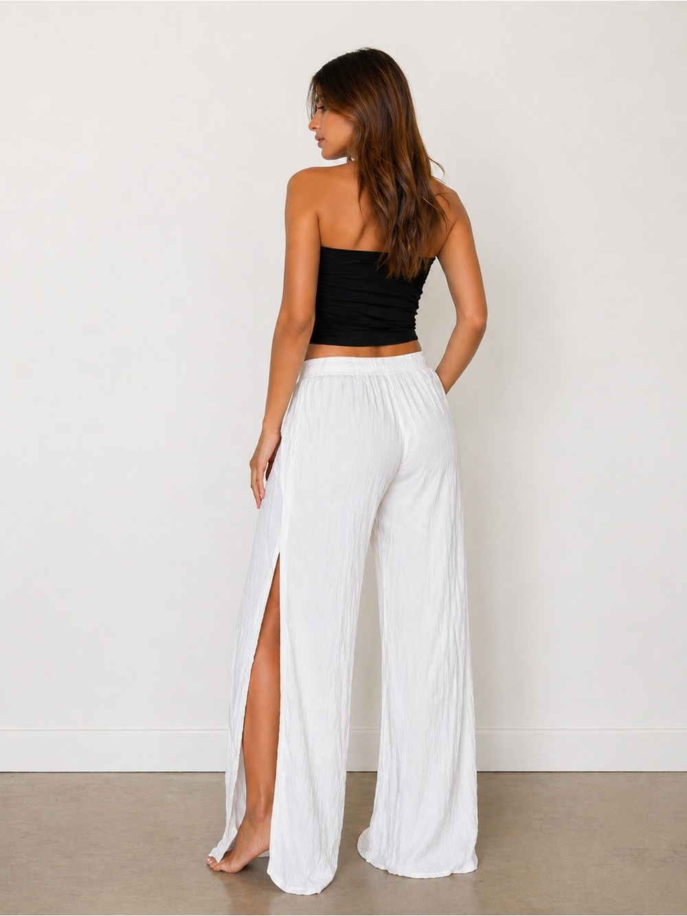 Kona Sol White Lightweight Beach Pants w/ Side Slit – Flowy Summer Lounge Size S